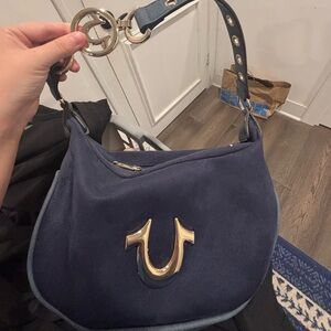 Navy Blue Women's Bag with Gold Accents